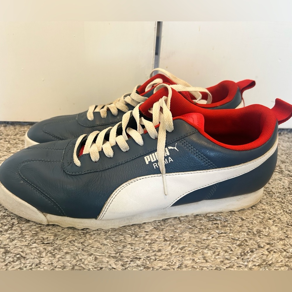 Puma Roma Men's Navy and White Sneakers